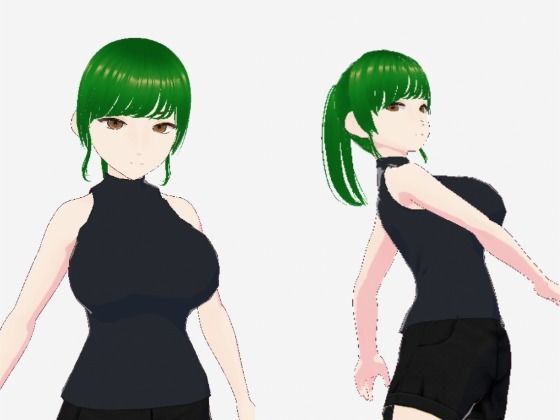 【イラスト・CG集】グリーンヘアーのツンデレ美女（セリフなし 3DCGモデル イラスト集）｜-