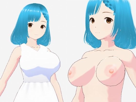 【イラスト・CG集】白いワンピースにシアン色の髪の巨乳お姉さん（セリフなし 3DCGモデル イラスト集）｜-