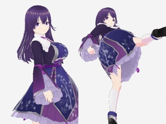 【イラスト・CG集】和柄の洋風ドレスの巨乳美女（セリフなし 3DCGモデル イラスト集）｜-