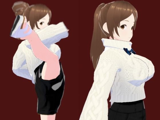 【イラスト・CG集】白いタートルネックセーターに黒いショートパンツのお姉さん（セリフなし 3DCGモデル イラスト集）｜-
